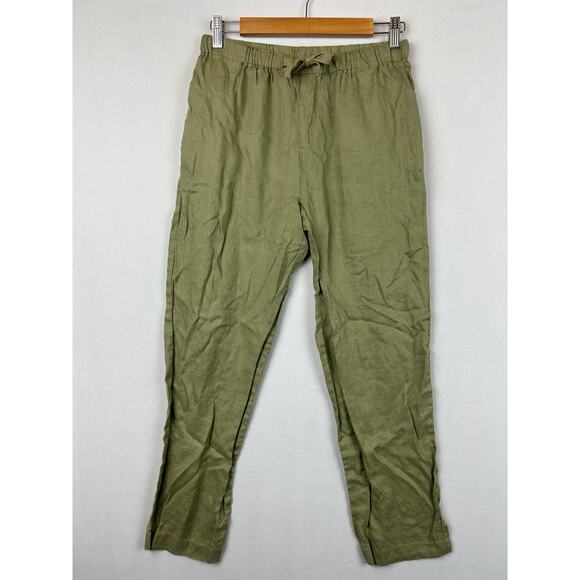 Quince Pants - Quince Linen Elastic Waist Pull On Pants Olive Green Women's Size S